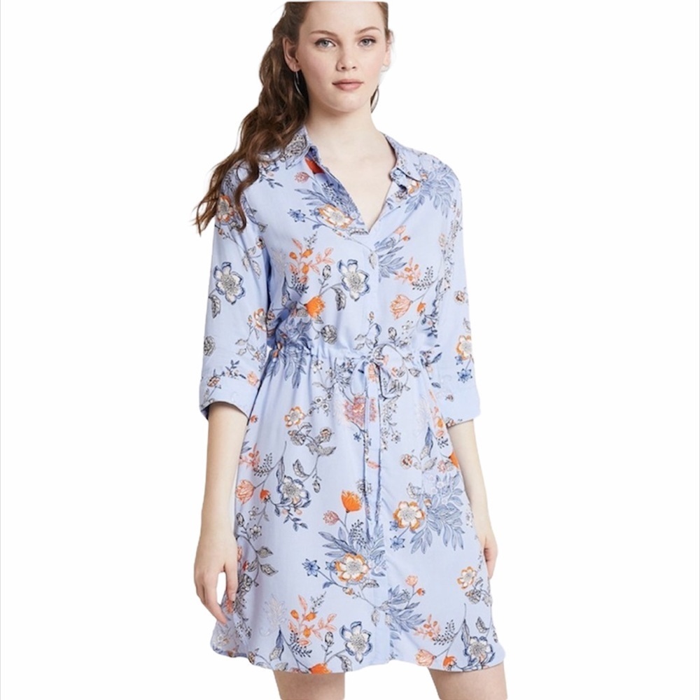 B.Young Byhailey Blue Floral Shirt Dress